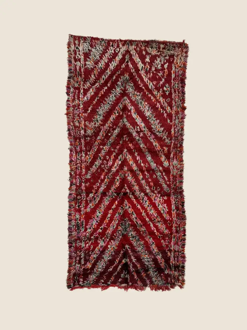 Marmoucha Rug Crimson Red Rose Pink Beige 177×384cm, vintage Marmoucha artisan weave with vibrant orange accents