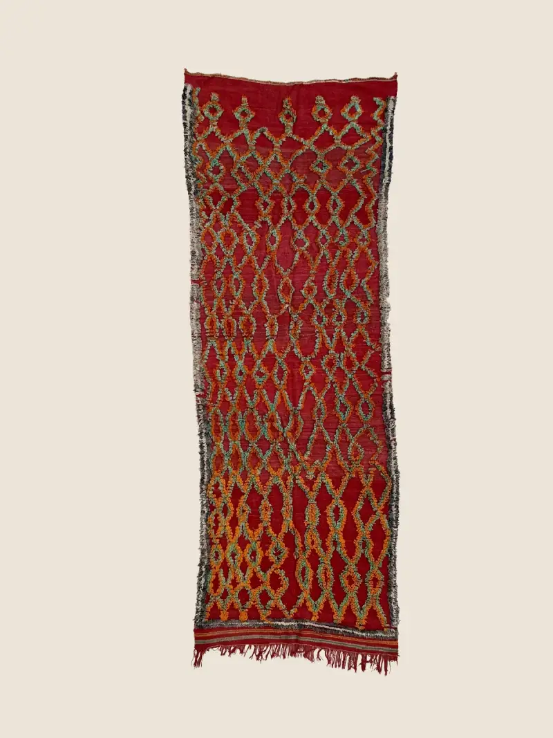 Talsint Dark Red, Warm Beige geometric rug 130×390cm, vintage handwoven wool runner with diamond motifs