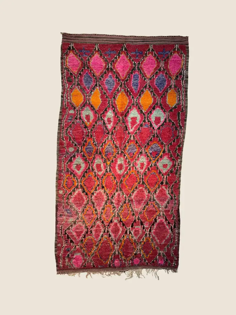 Talsint Rug 190×357cm, vintage deep coral and teal gray moroccan weave, handwoven diamond pattern.