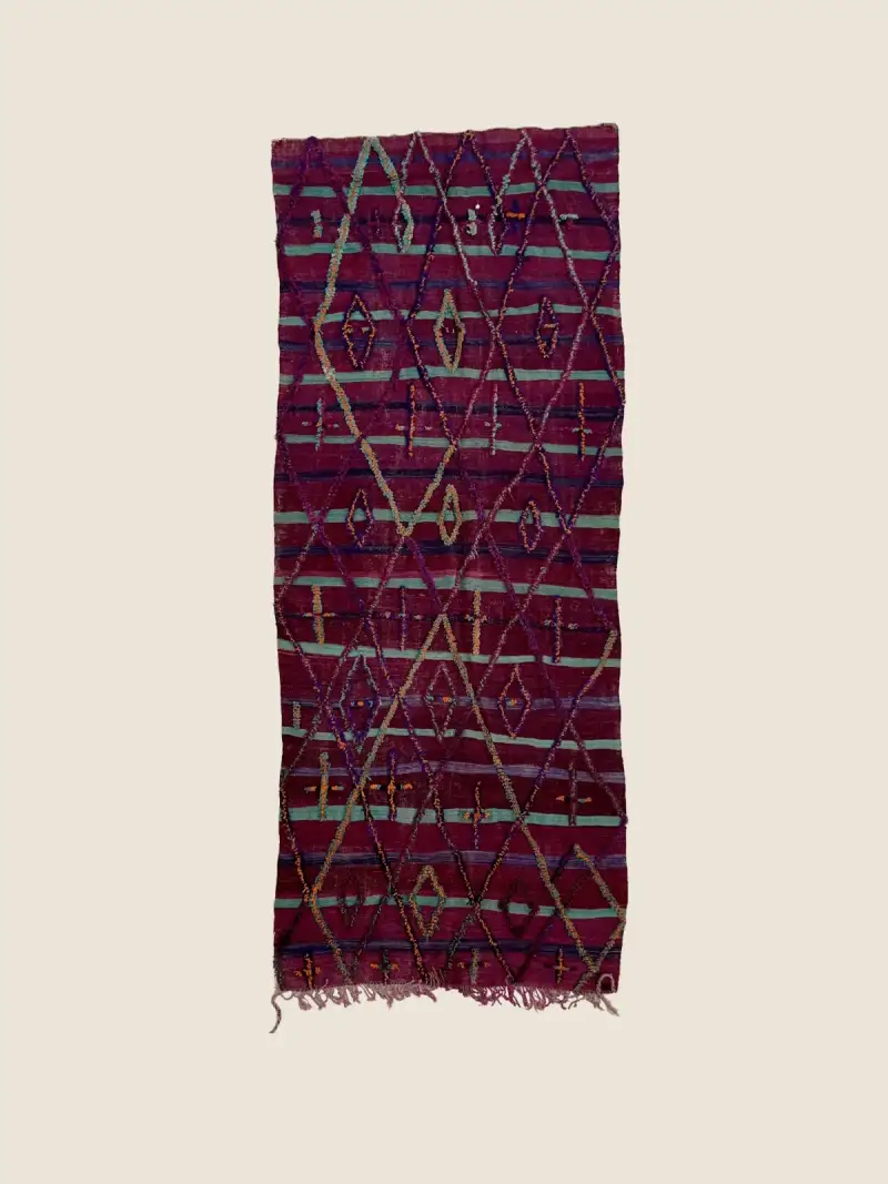 Talsint Rug 164×399.99cm, vintage Talsint deep rose and teal handcraft, handwoven Moroccan wool with geometric tribal motifs