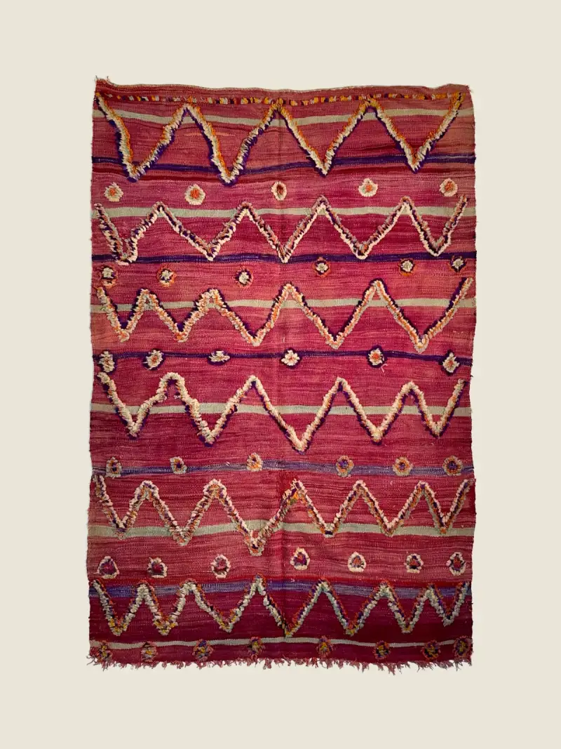 Talsint Moroccan rug 153×227cm, vintage deep plum and black berber rug, handwoven wool with geometric pattern