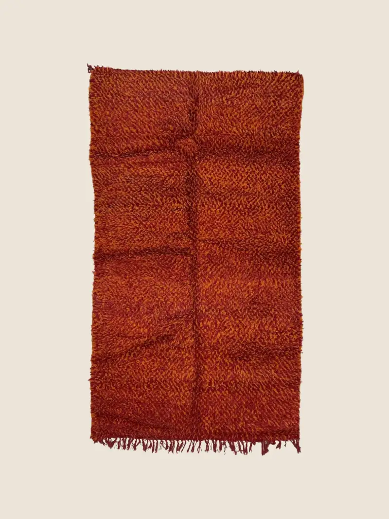 Warm Orange Beni M'guild rug with crimson accents 178×312cm, vintage handknotted Moroccan rug featuring geometric diamond motifs