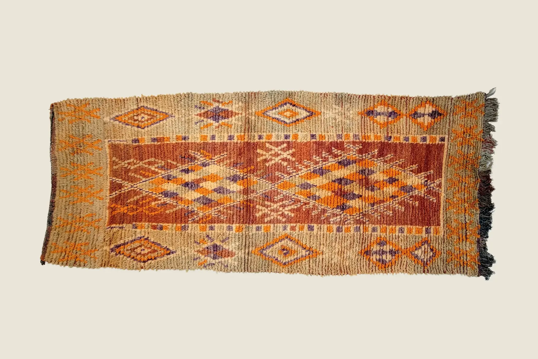 Boujad rug texture detail showing hand-knotted Warm Orange wool and weaving craftsmanship
